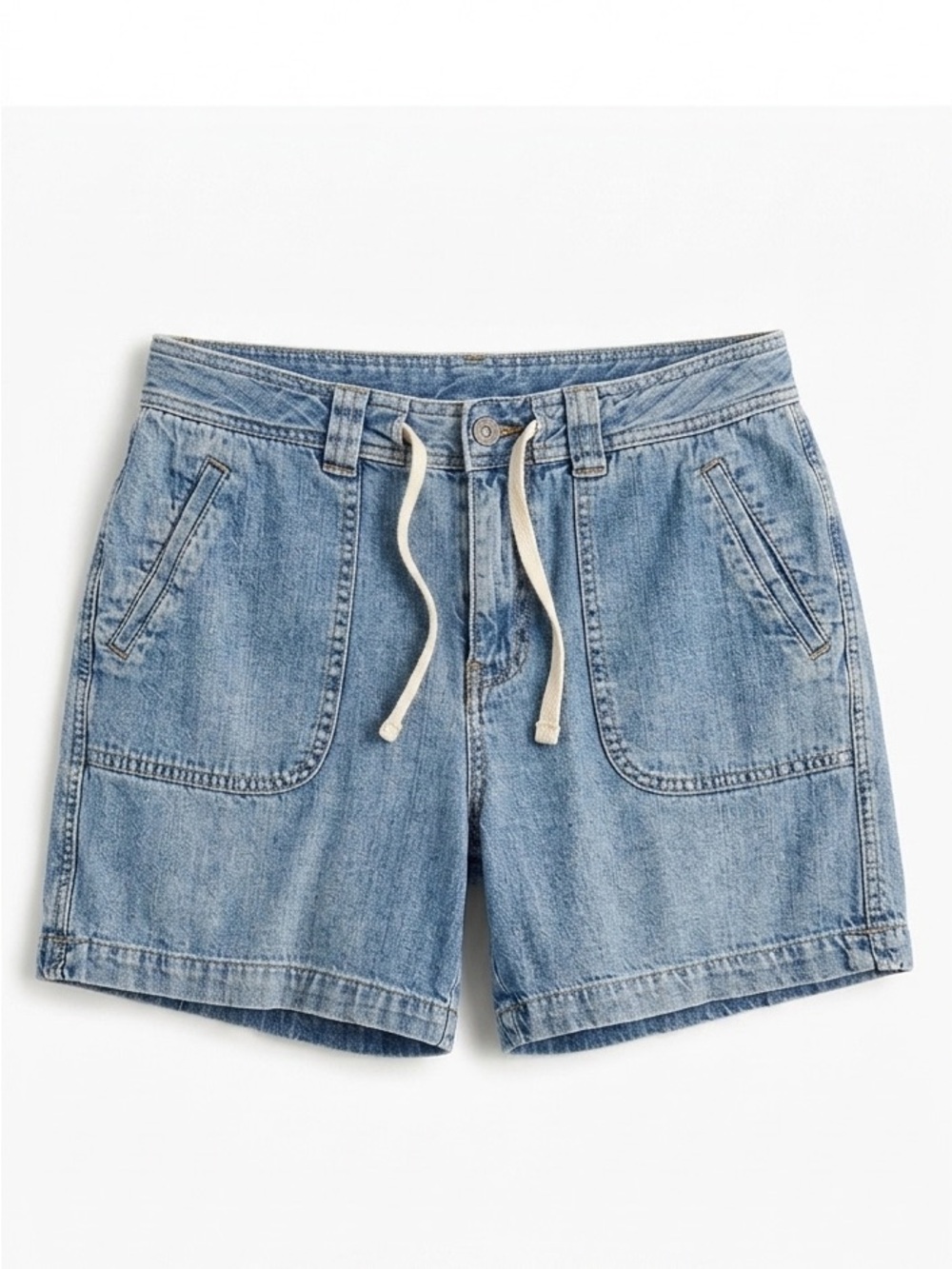 St. John’s Bay Light Wash High-Waisted Denim Shorts Drawstring Cotton Size 8